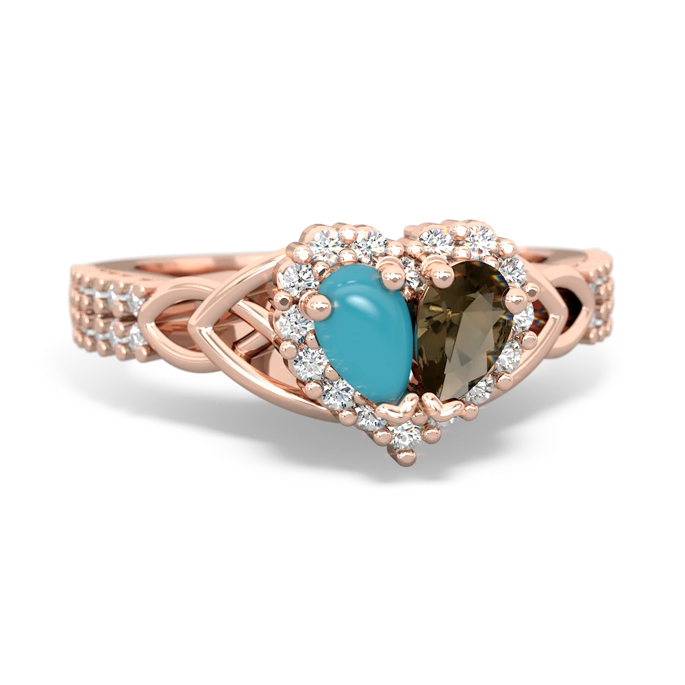 Turquoise Celtic Knot Two Hearts As One 14K Rose Gold ring R2644HRT