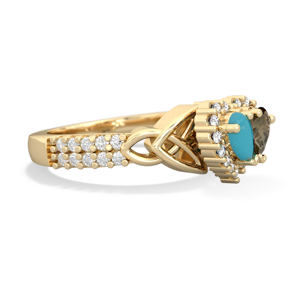 Turquoise Celtic Knot Two Hearts As One 14K Yellow Gold ring R2644HRT