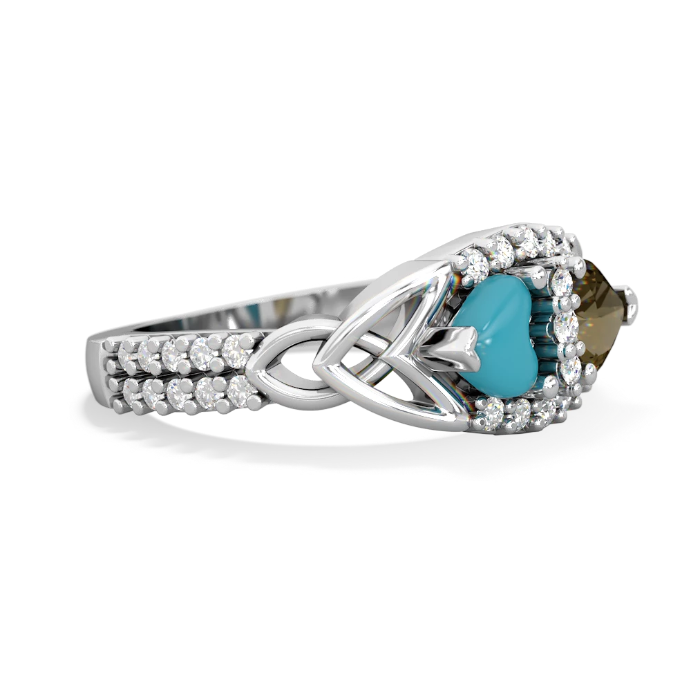 Turquoise Sparkling Celtic Knot 14K White Gold ring R2645