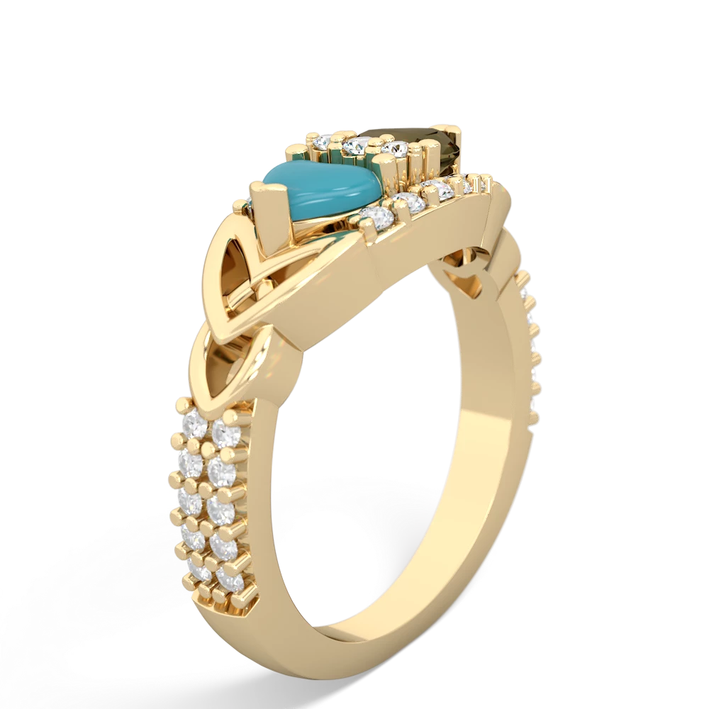 Turquoise Sparkling Celtic Knot 14K Yellow Gold ring R2645