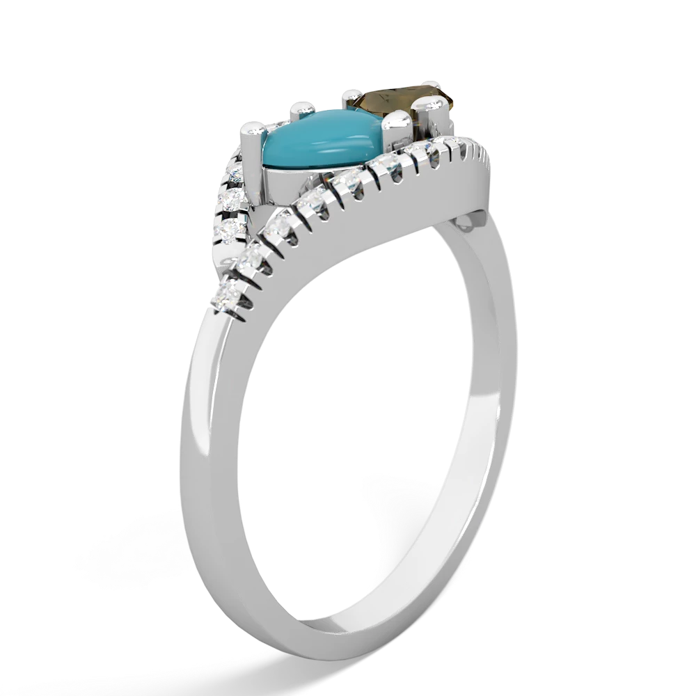 Turquoise Mother And Child 14K White Gold ring R3010