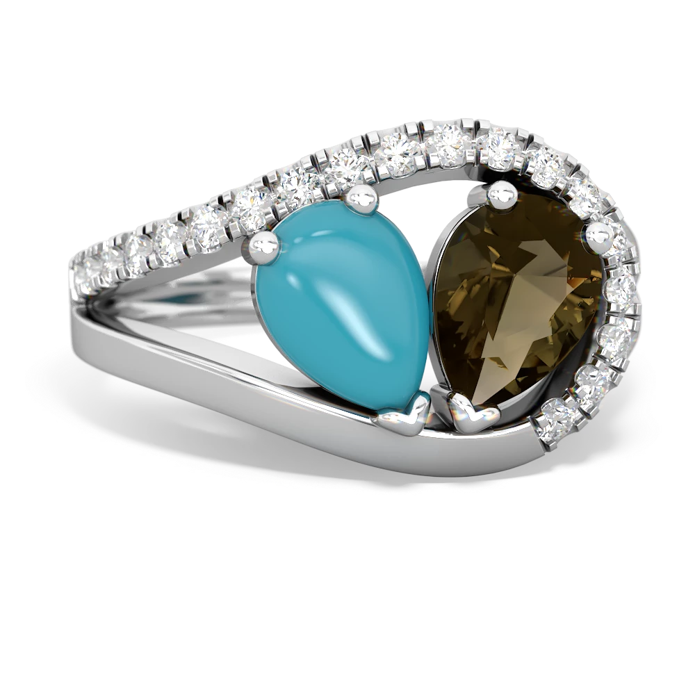 Turquoise Nestled Heart Keepsake 14K White Gold ring R5650