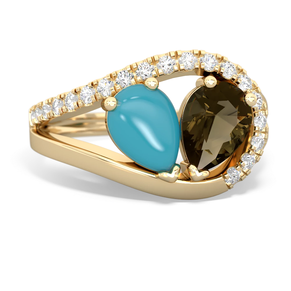 Turquoise Nestled Heart Keepsake 14K Yellow Gold ring R5650