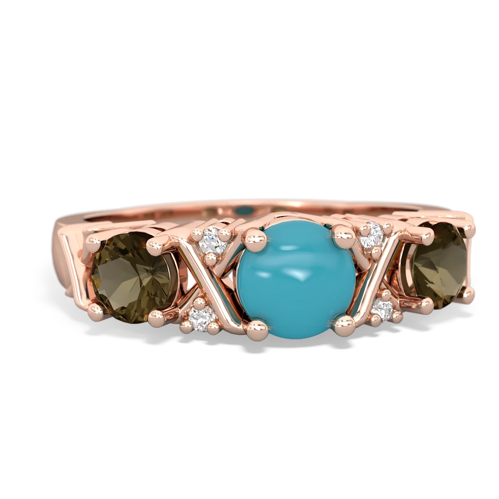 Turquoise Hugs And Kisses 14K Rose Gold ring R5016