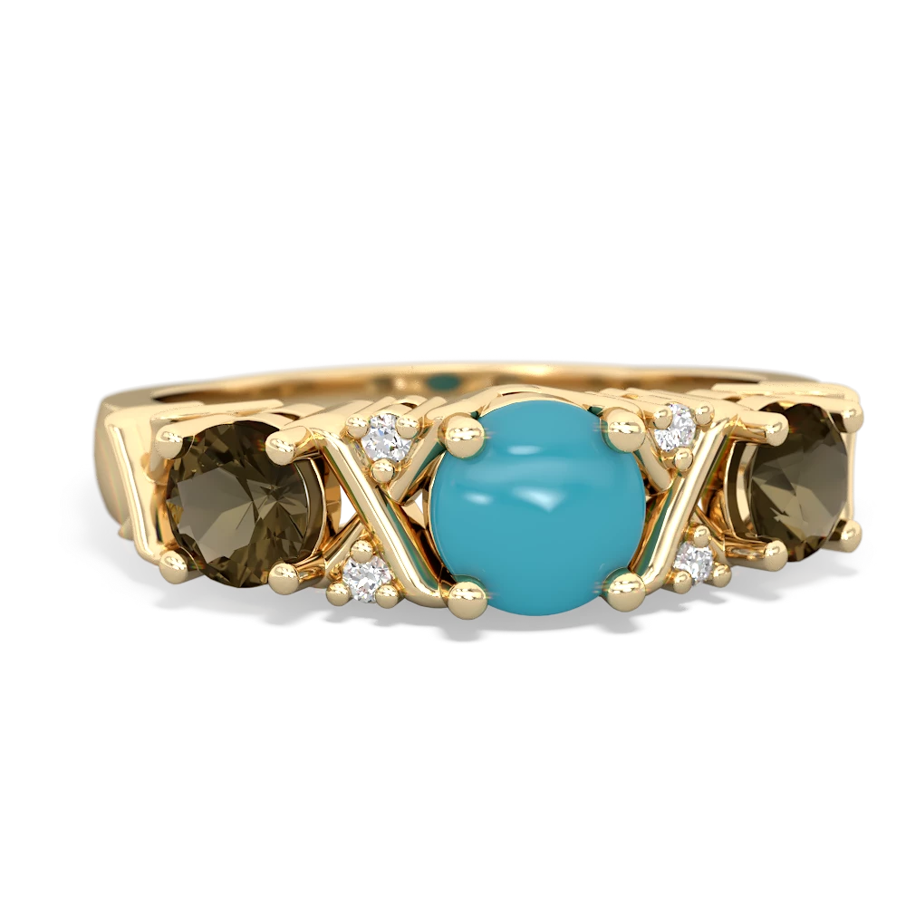 Turquoise Hugs And Kisses 14K Yellow Gold ring R5016