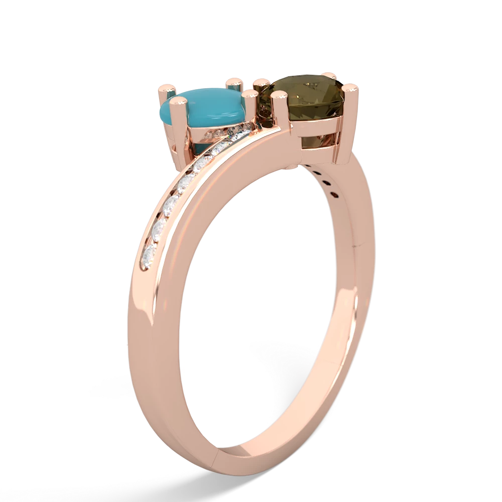 Turquoise Channel Set Two Stone 14K Rose Gold ring R5303