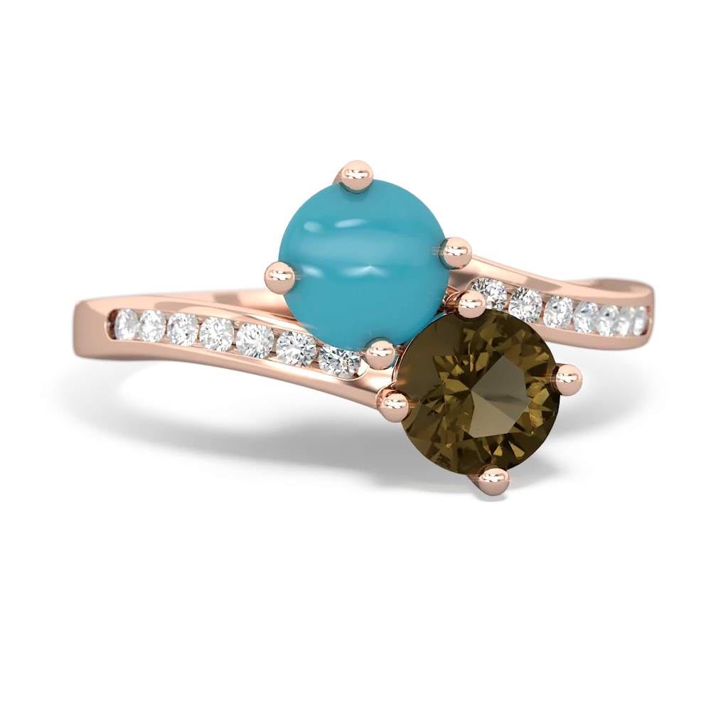 Turquoise Channel Set Two Stone 14K Rose Gold ring R5303