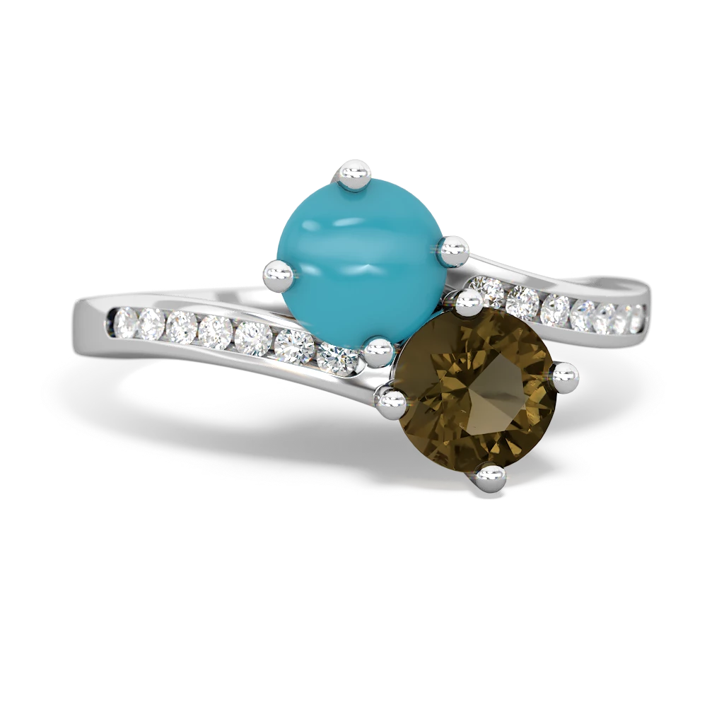 Turquoise Channel Set Two Stone 14K White Gold ring R5303