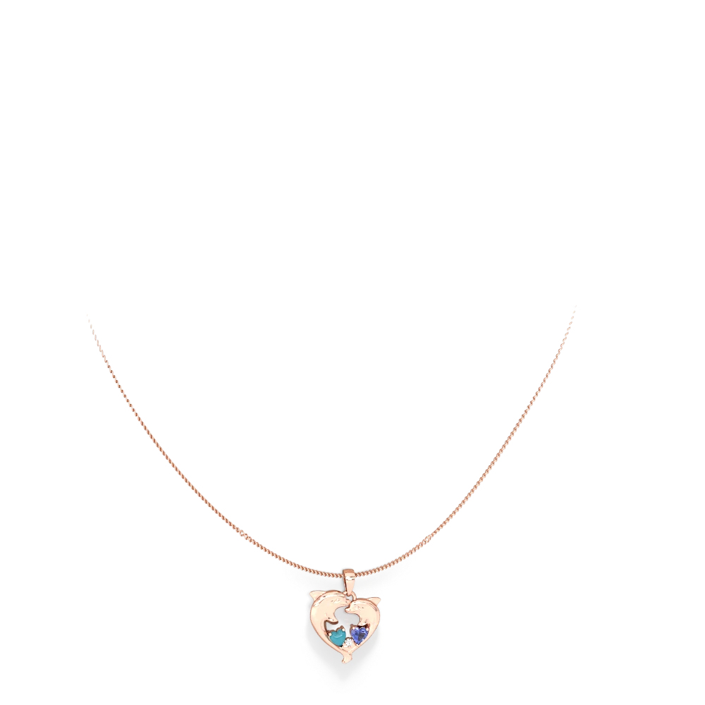 Turquoise Dolphin Heart 14K Rose Gold pendant P5820