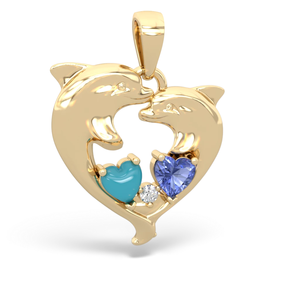 Turquoise Dolphin Heart 14K Yellow Gold pendant P5820