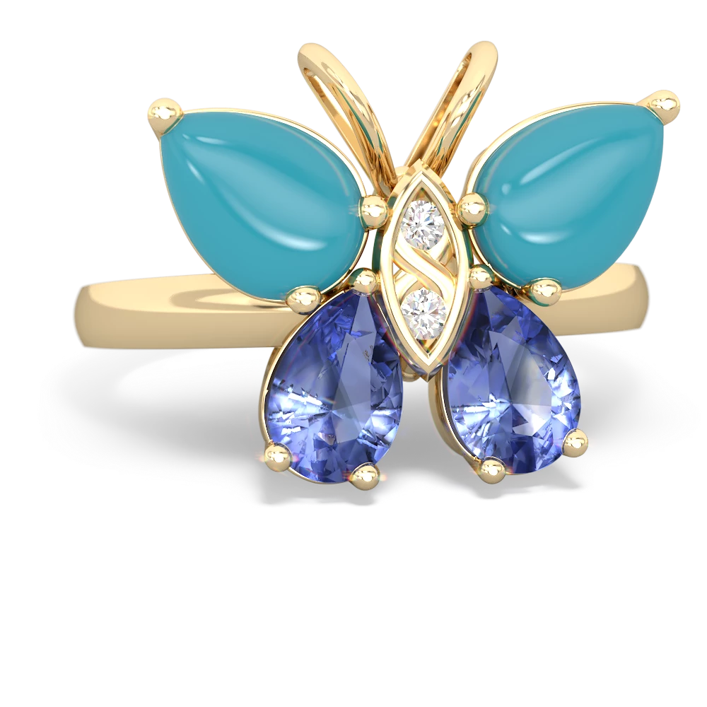 Turquoise Butterfly 14K Yellow Gold ring R2215