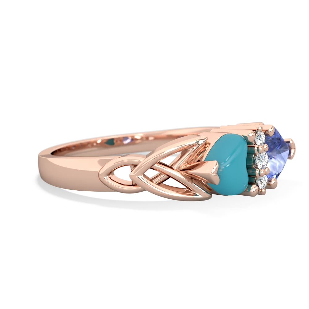 Turquoise Celtic Knot Double Heart 14K Rose Gold ring R5040