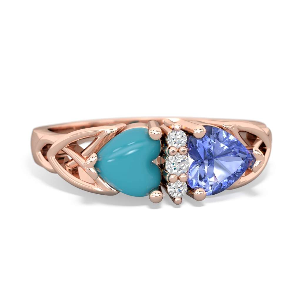 Turquoise Celtic Knot Double Heart 14K Rose Gold ring R5040