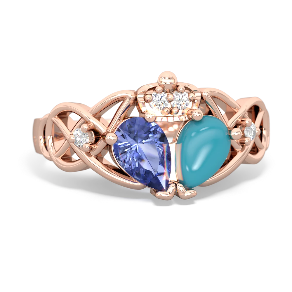 Turquoise 'One Heart' Celtic Knot Claddagh 14K Rose Gold ring R5322