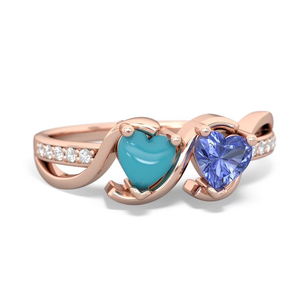 Turquoise Side By Side 14K Rose Gold ring R3090