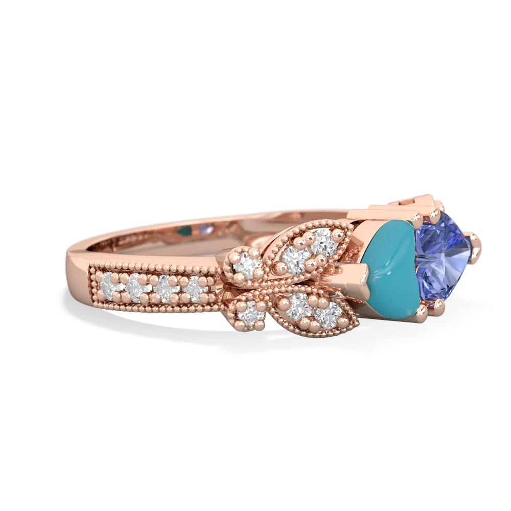 Turquoise Diamond Butterflies 14K Rose Gold ring R5601