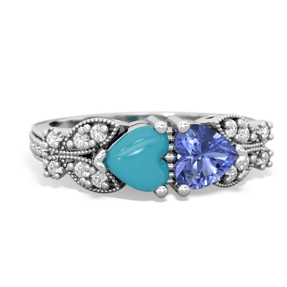 Turquoise Diamond Butterflies 14K White Gold ring R5601