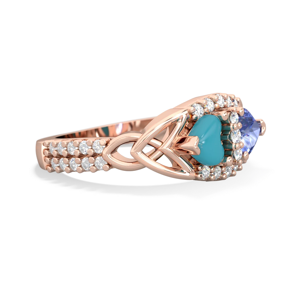 Turquoise Sparkling Celtic Knot 14K Rose Gold ring R2645