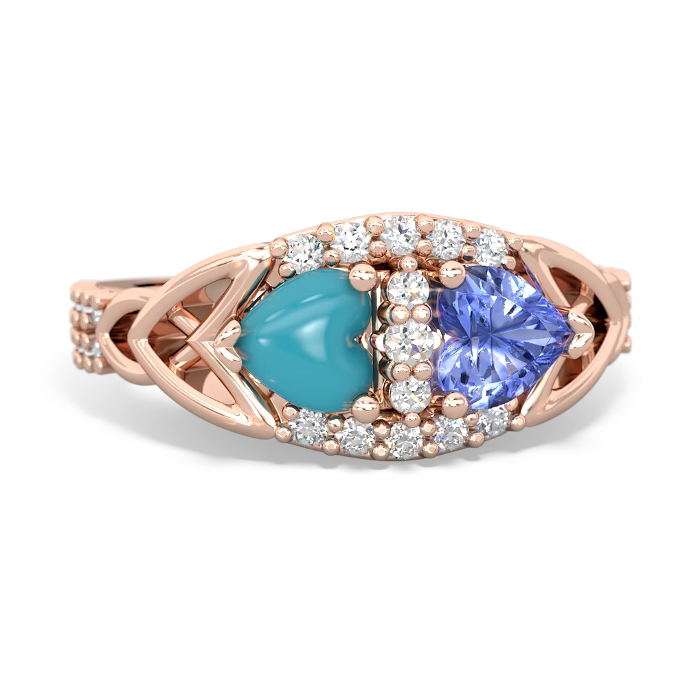 Turquoise Sparkling Celtic Knot 14K Rose Gold ring R2645