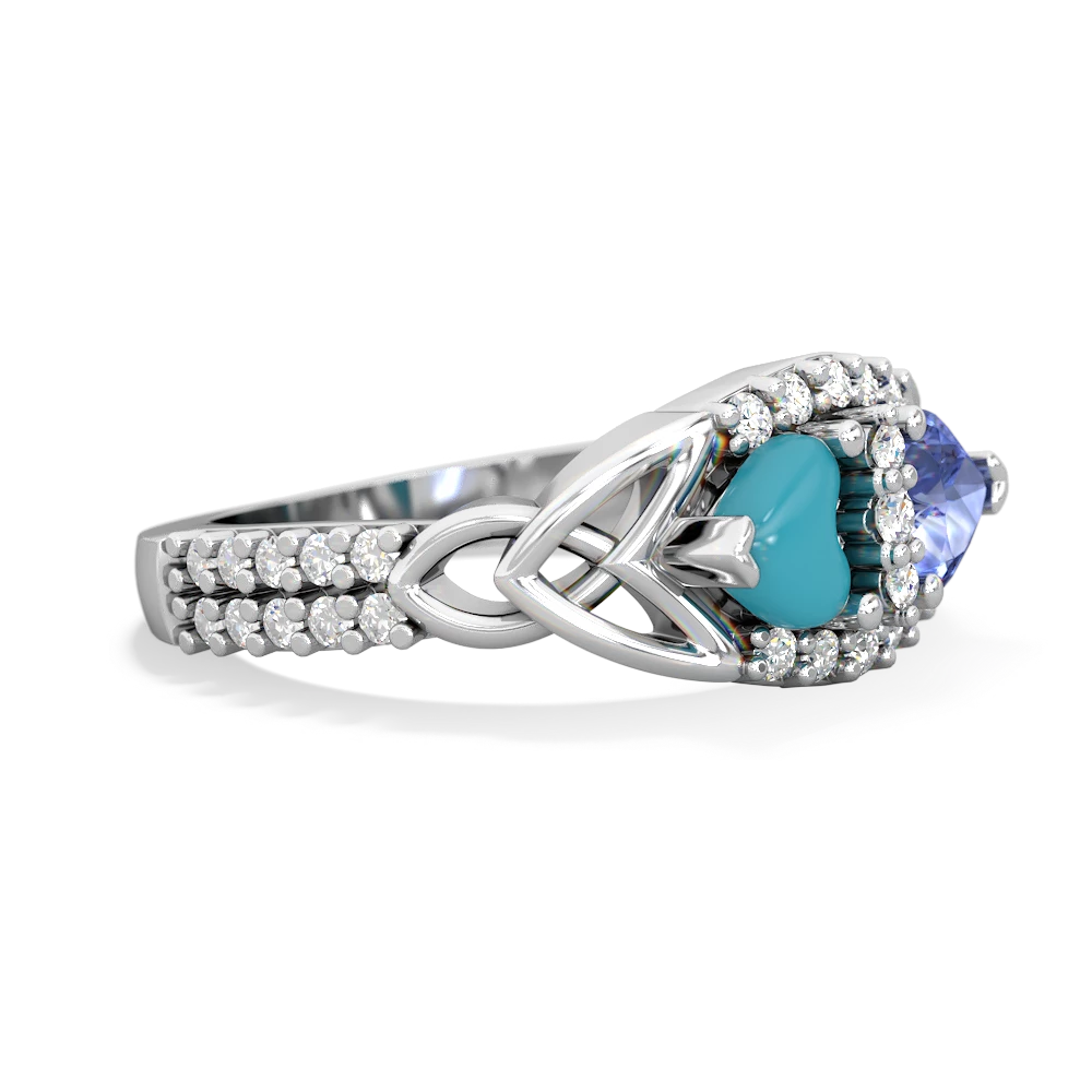 Turquoise Sparkling Celtic Knot 14K White Gold ring R2645