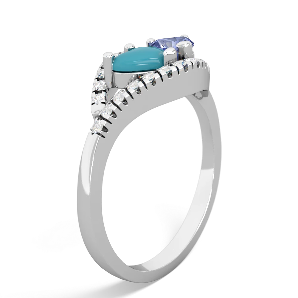 Turquoise Mother And Child 14K White Gold ring R3010