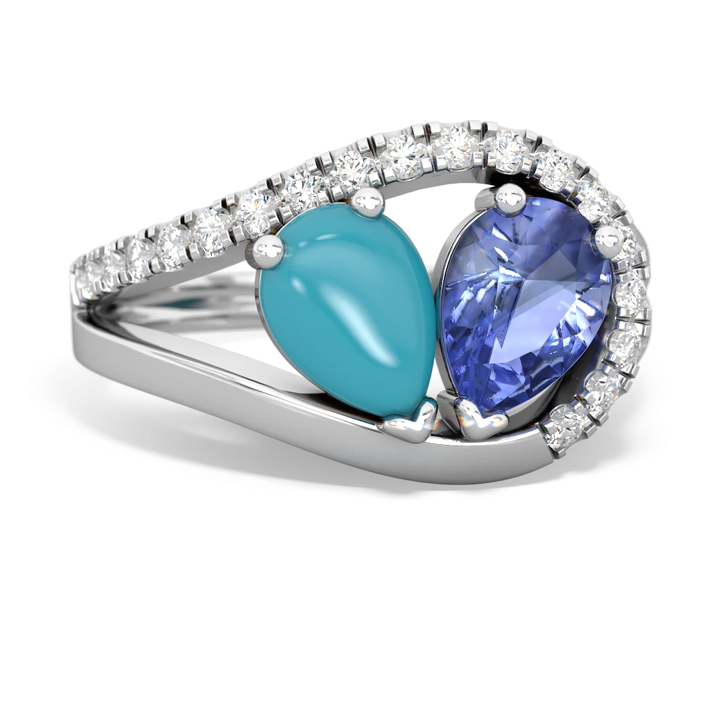 Turquoise Nestled Heart Keepsake 14K White Gold ring R5650