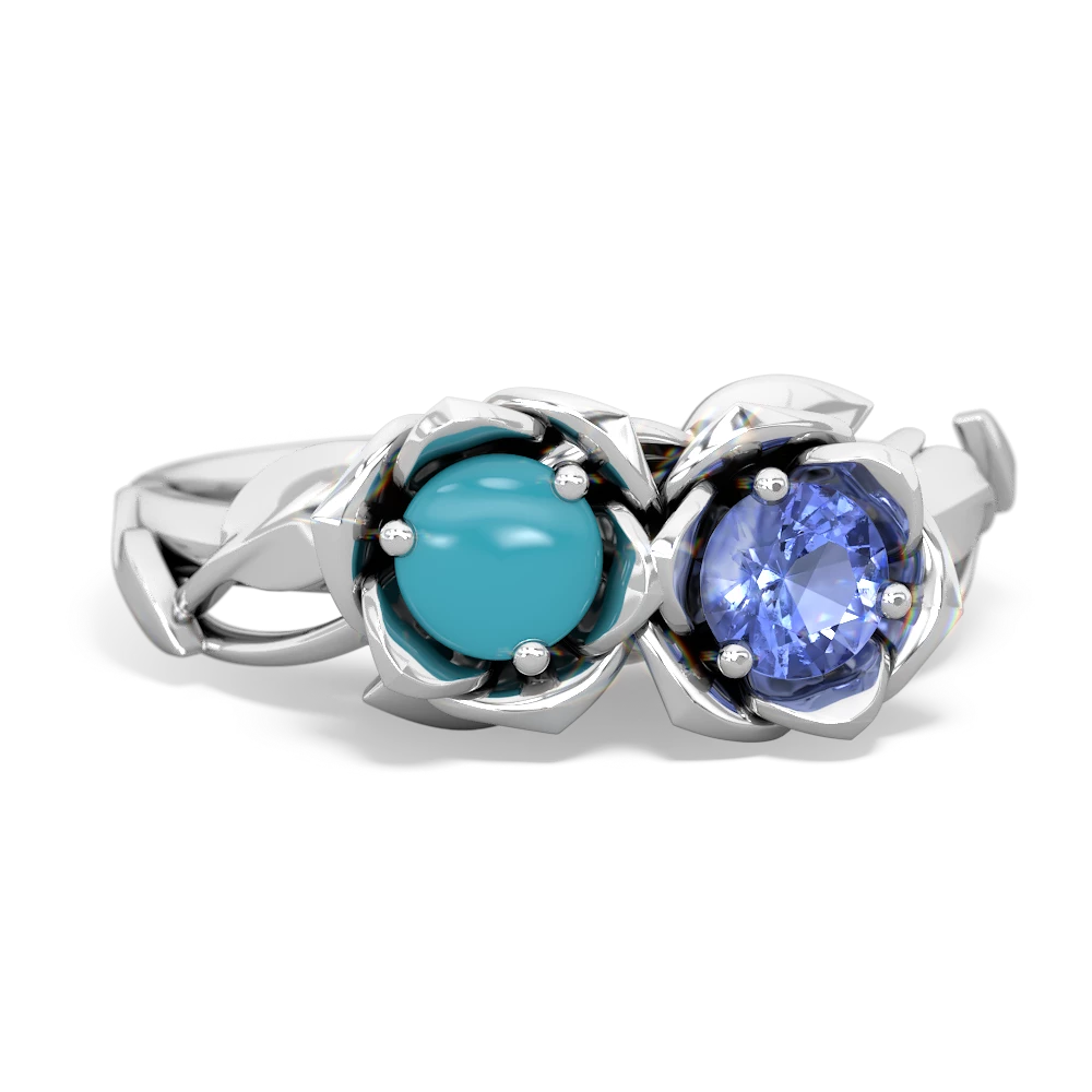 Turquoise Rose Garden 14K White Gold ring R5510