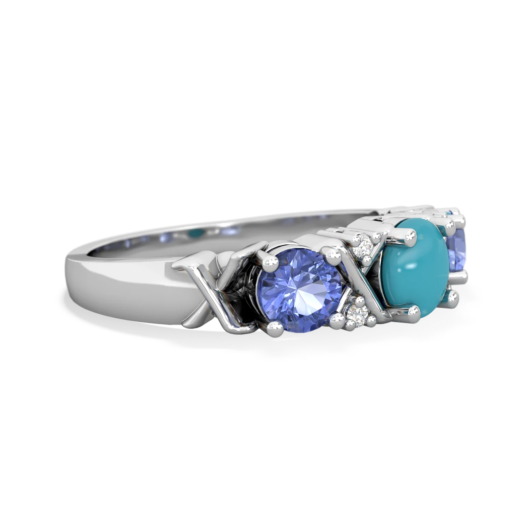 Turquoise Hugs And Kisses 14K White Gold ring R5016