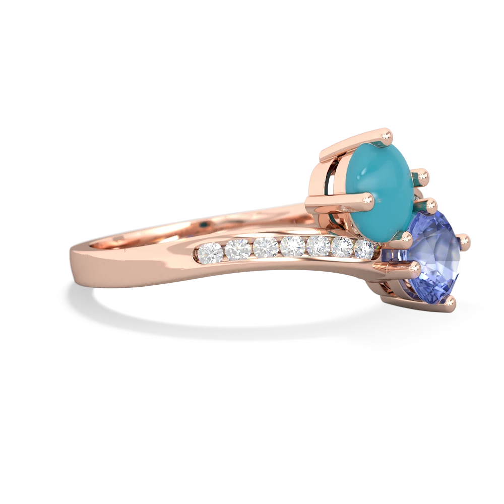 Turquoise Channel Set Two Stone 14K Rose Gold ring R5303