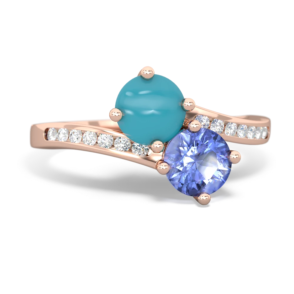 Turquoise Channel Set Two Stone 14K Rose Gold ring R5303