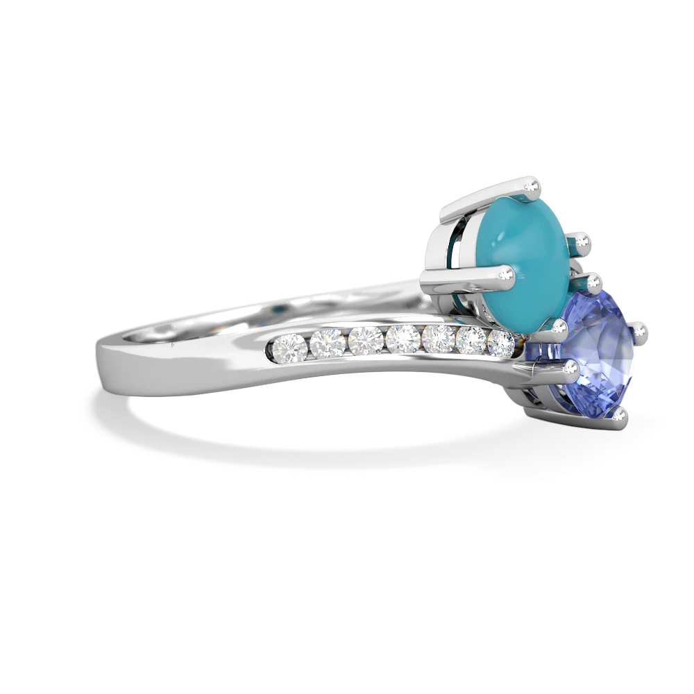 Turquoise Channel Set Two Stone 14K White Gold ring R5303