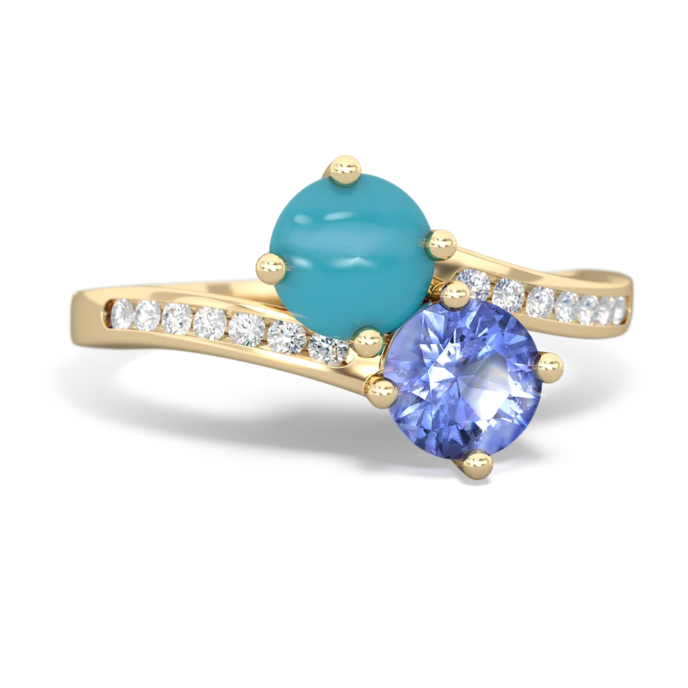 Turquoise Channel Set Two Stone 14K Yellow Gold ring R5303