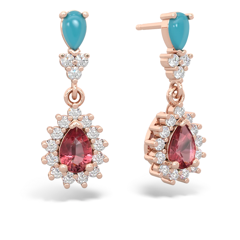 Turquoise Halo Pear Dangle 14K Rose Gold earrings E1882