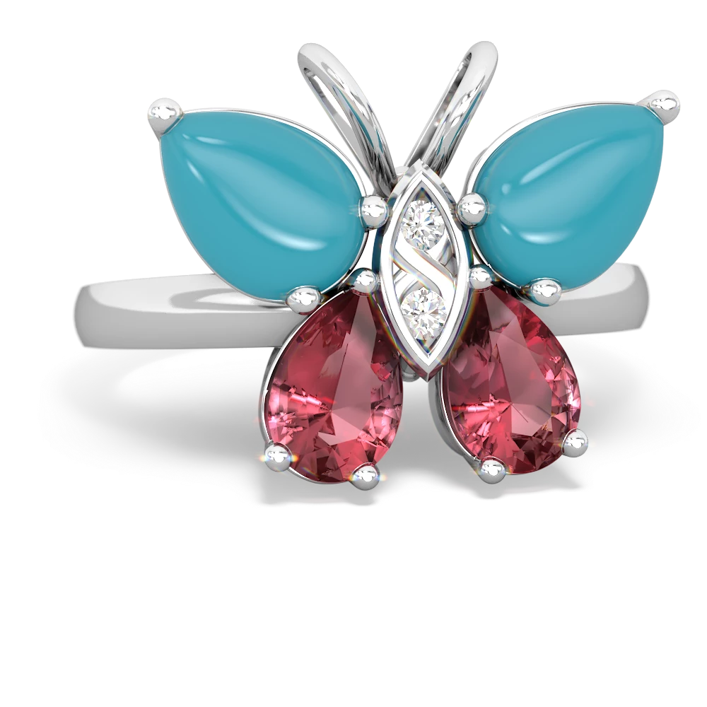 Turquoise Butterfly 14K White Gold ring R2215