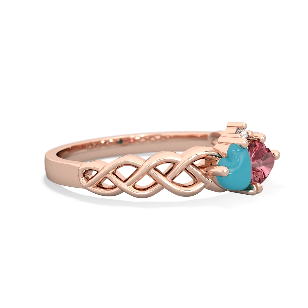 Turquoise Heart To Heart Braid 14K Rose Gold ring R5870