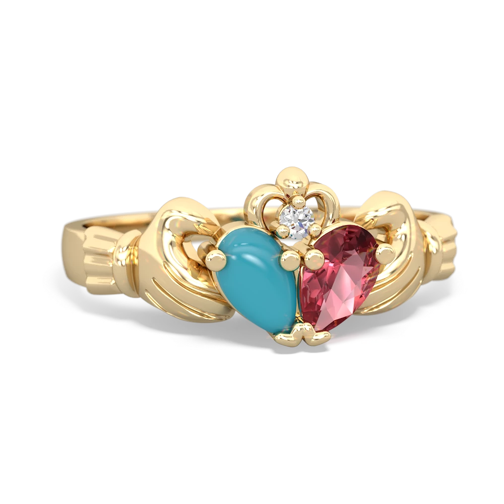 Turquoise 'Our Heart' Claddagh 14K Yellow Gold ring R2388