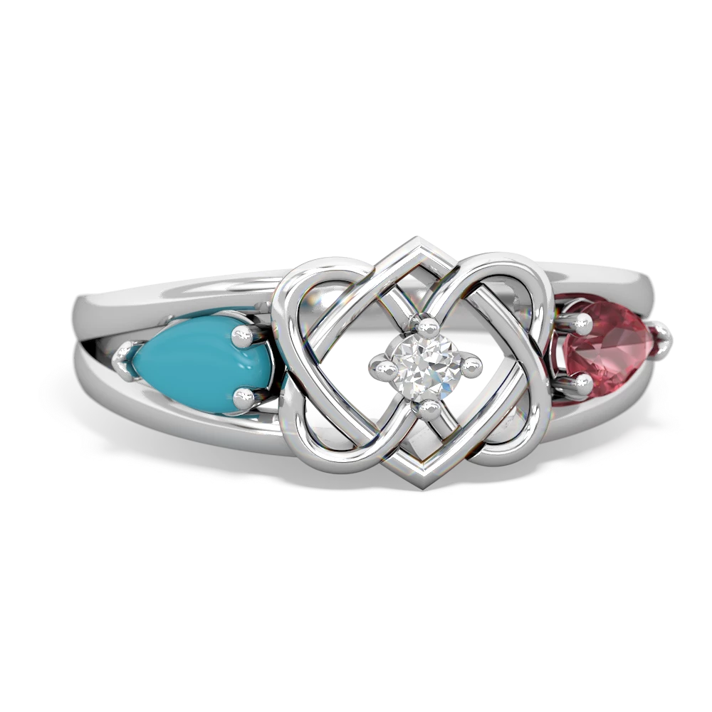 Turquoise Hearts Intertwined 14K White Gold ring R5880