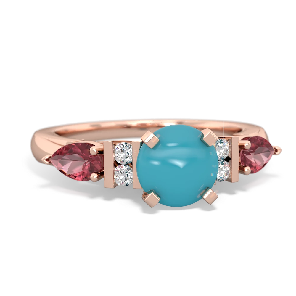 Turquoise 6Mm Round Eternal Embrace Engagement 14K Rose Gold ring R2005