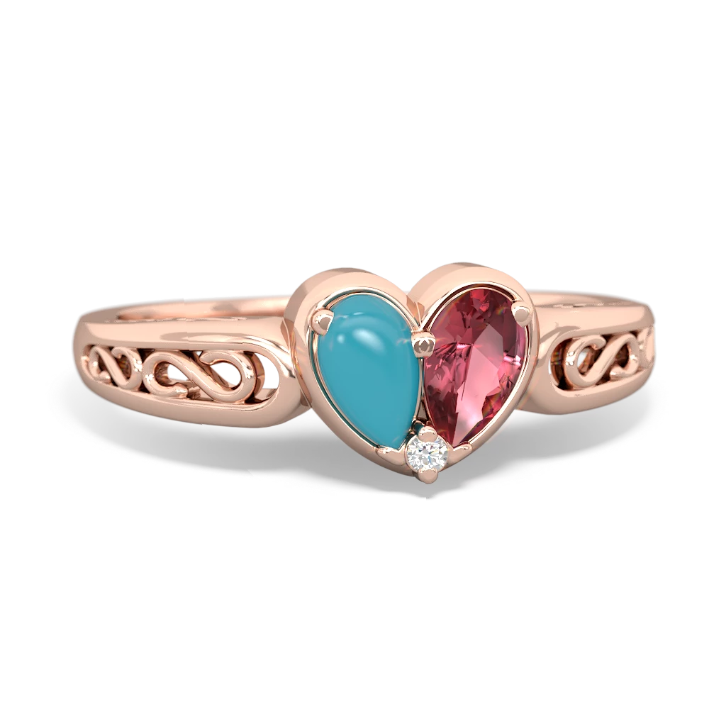 Turquoise Filligree 'One Heart' 14K Rose Gold ring R5070