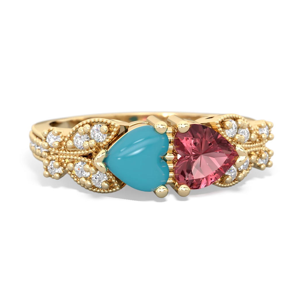 Turquoise Diamond Butterflies 14K Yellow Gold ring R5601