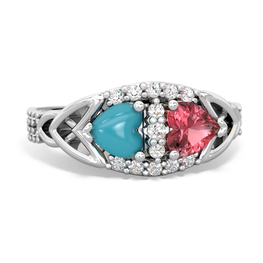 Turquoise Sparkling Celtic Knot 14K White Gold ring R2645