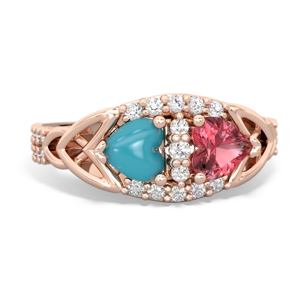 Turquoise Sparkling Celtic Knot 14K Rose Gold ring R2645