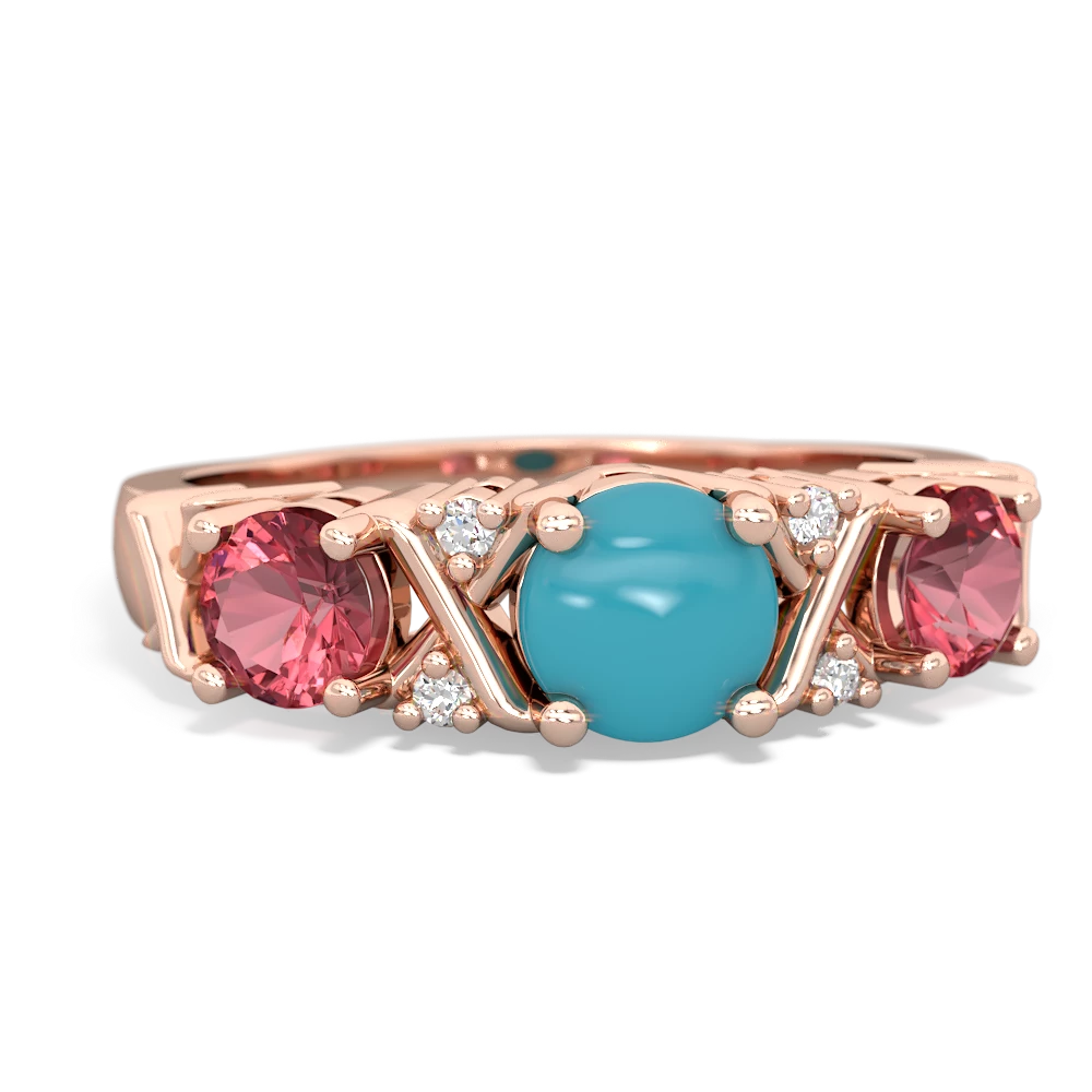 Turquoise Hugs And Kisses 14K Rose Gold ring R5016