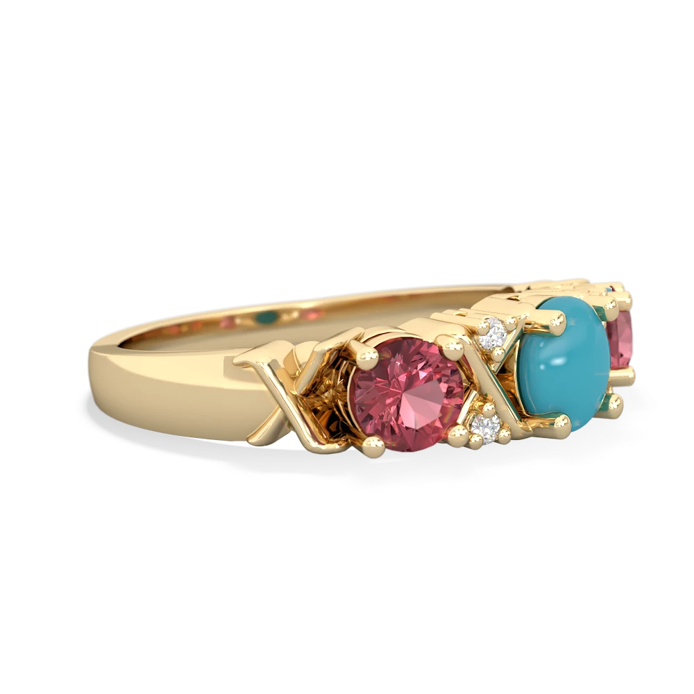 Turquoise Hugs And Kisses 14K Yellow Gold ring R5016