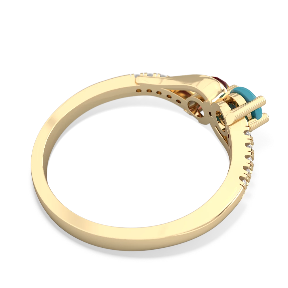 Turquoise Infinity Pave Two Stone 14K Yellow Gold ring R5285