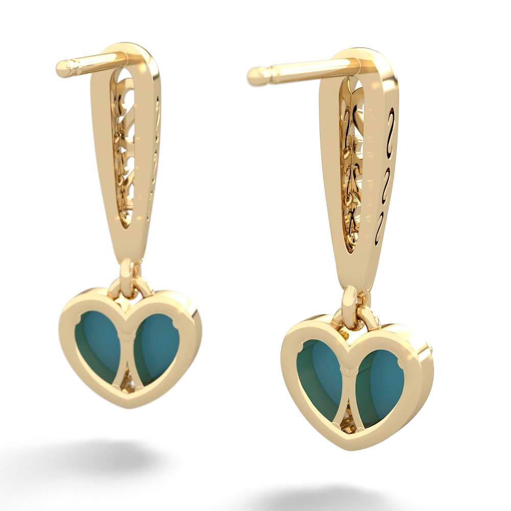 Turquoise Filligree Heart 14K Yellow Gold earrings E5070