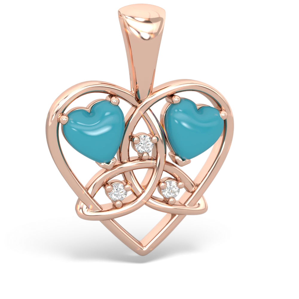 Turquoise Celtic Trinity Heart 14K Rose Gold pendant P5331