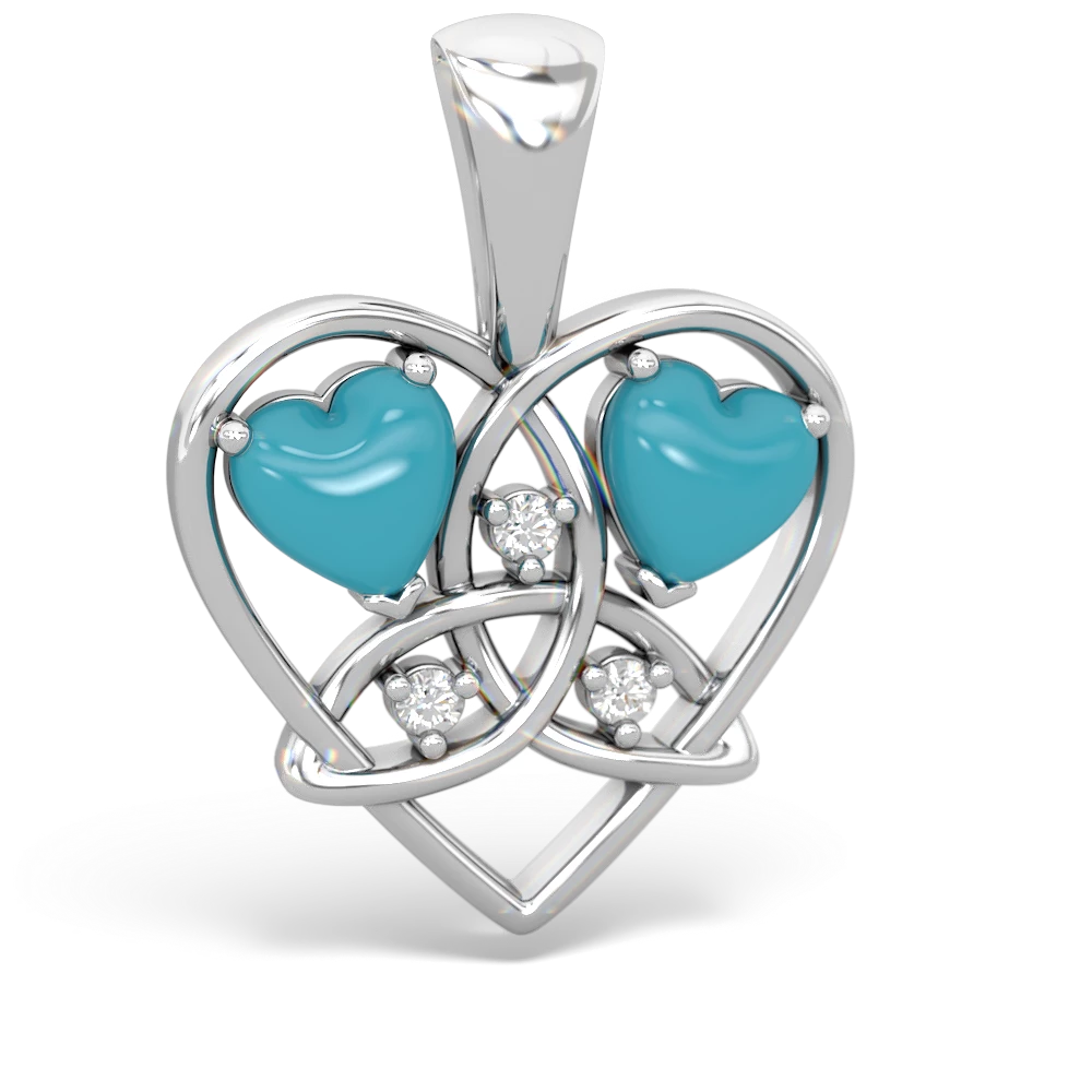 Turquoise Celtic Trinity Heart 14K White Gold pendant P5331