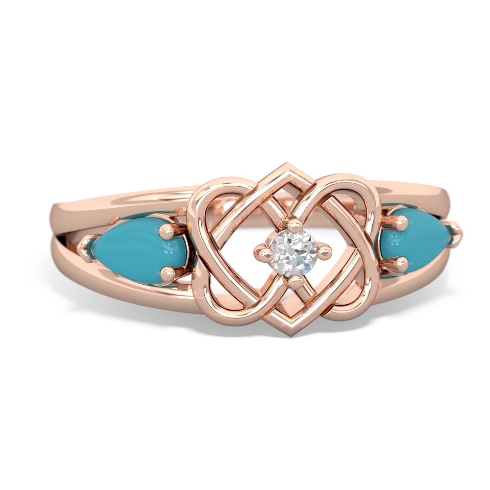 Turquoise Hearts Intertwined 14K Rose Gold ring R5880