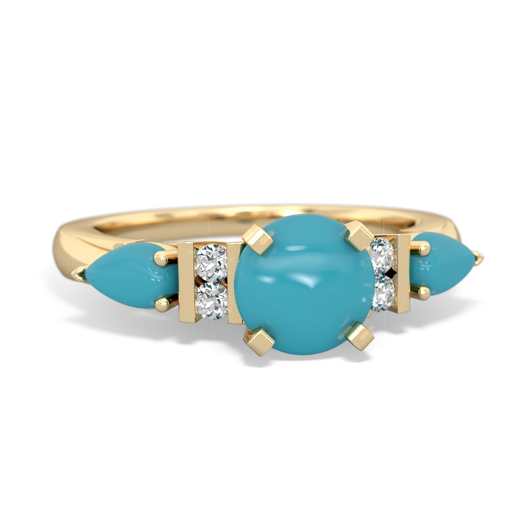 Turquoise 6Mm Round Eternal Embrace Engagement 14K Yellow Gold ring R2005